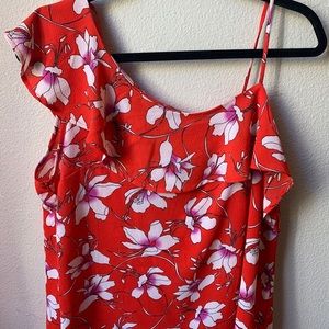 One shoulder floral blouse